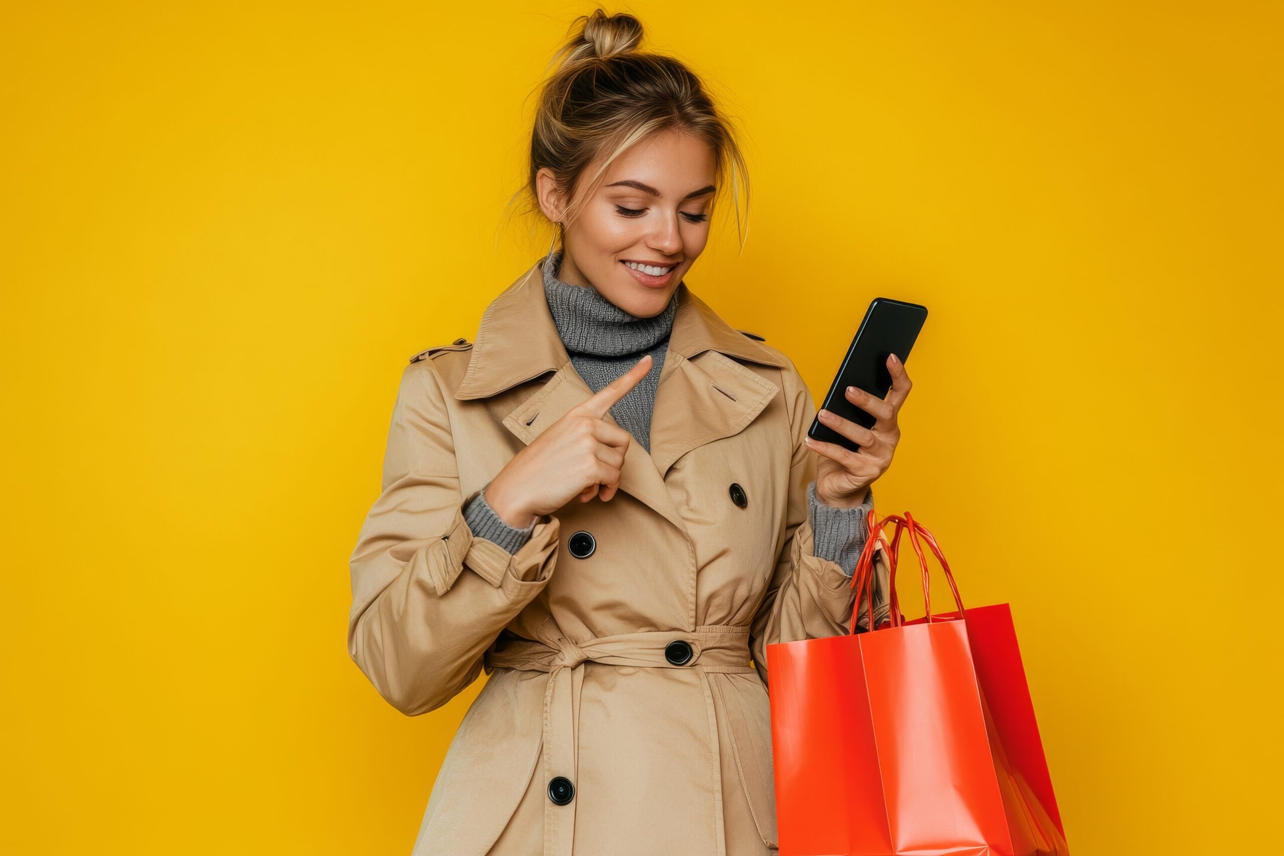 Customer checking a mobile wallet loyalty reward on their smartphone while shopping.